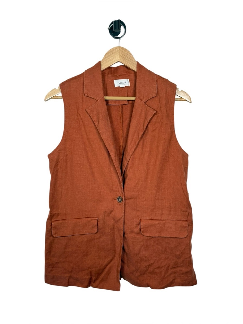Evereve Cali Linen Blend Vest Rust Orange Sleeveless Blazer XS